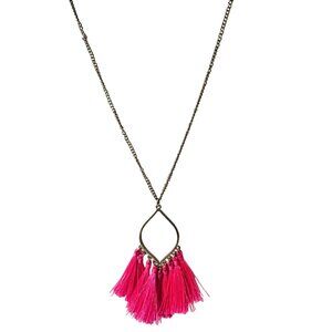 Funky Retro 80s Pink Tassel Pendant Gold Tone Chain Necklace Fashion Jewelry
